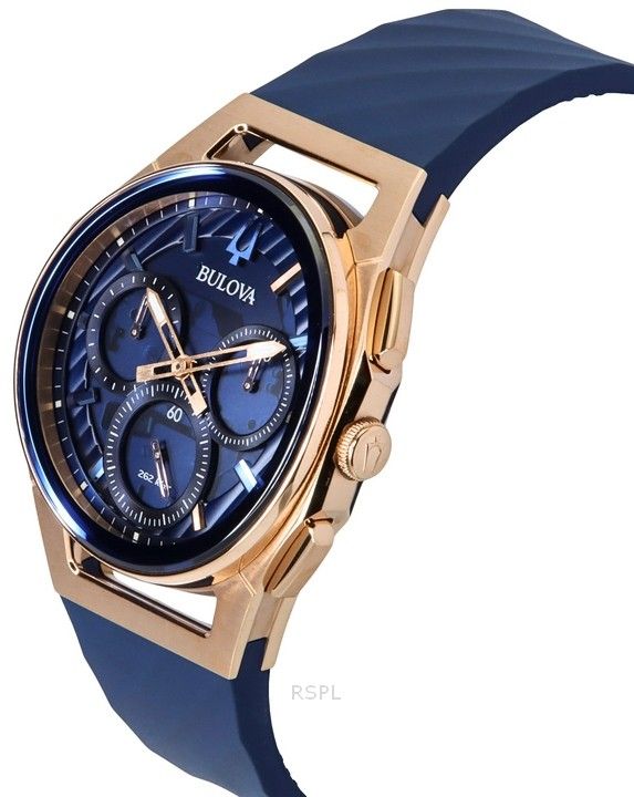 Хронограф Bulova Marc Anthony CURV – синий циферблат, покрытие «розовое золото», 44 мм