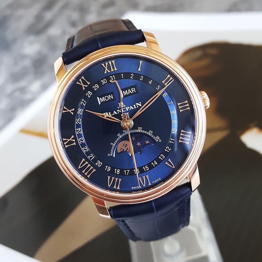 Blancpain Villeret Moonphase – синий циферблат, розовое золото, 38 мм