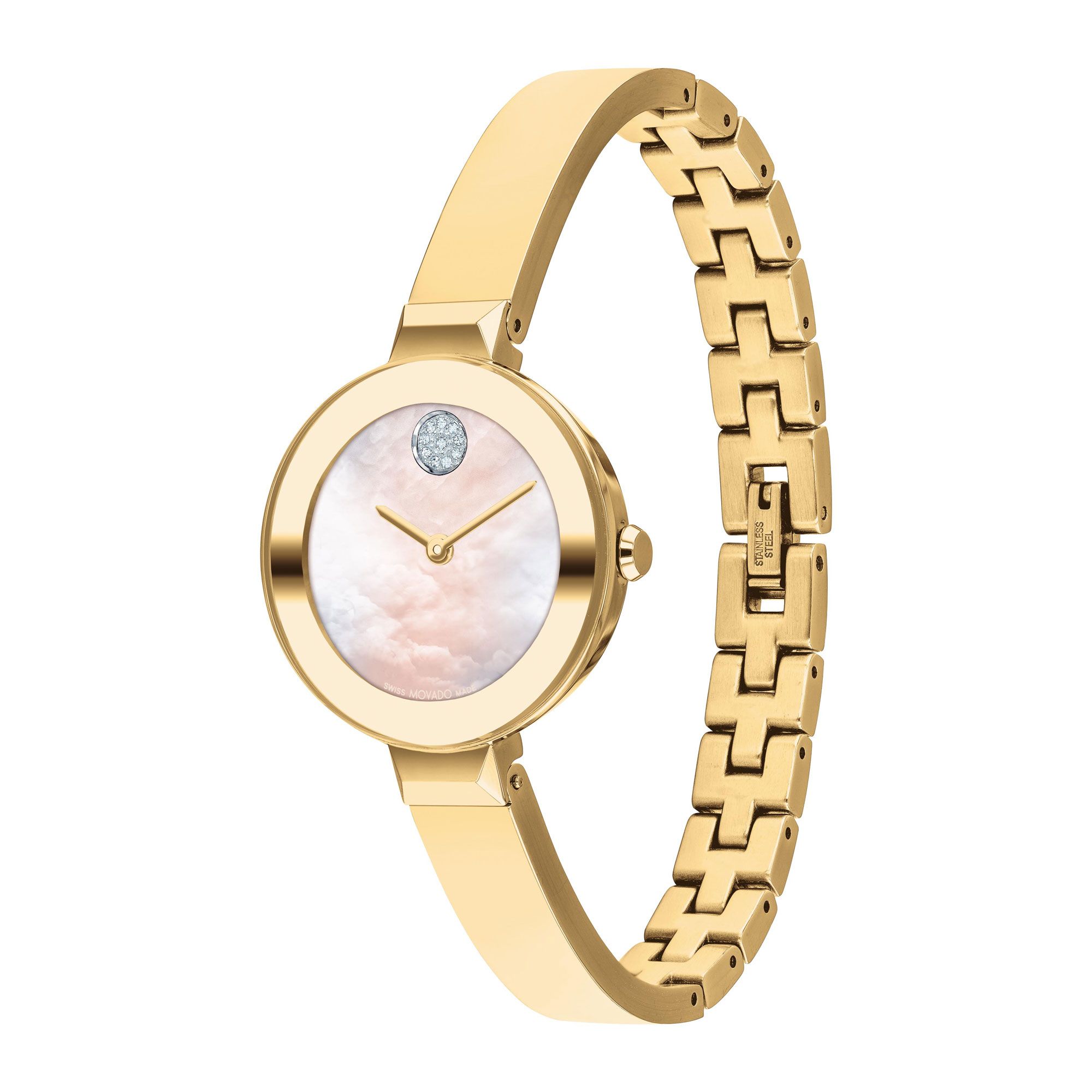 Movado BOLD – браслетные часы цвета светлого золота с кристаллом, 28 мм