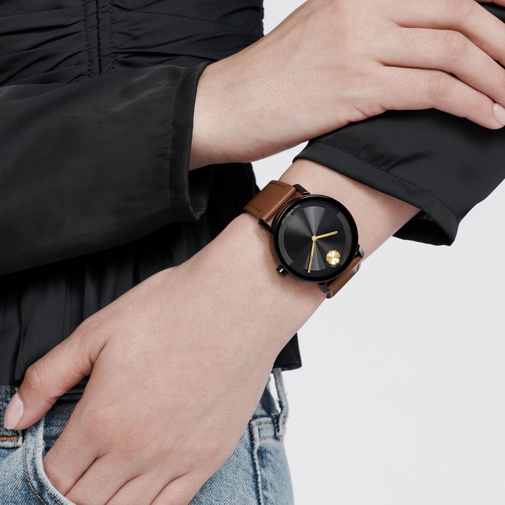 Movado BOLD Evolution 2.0 – cadran noir, cuir brun, 40 mm